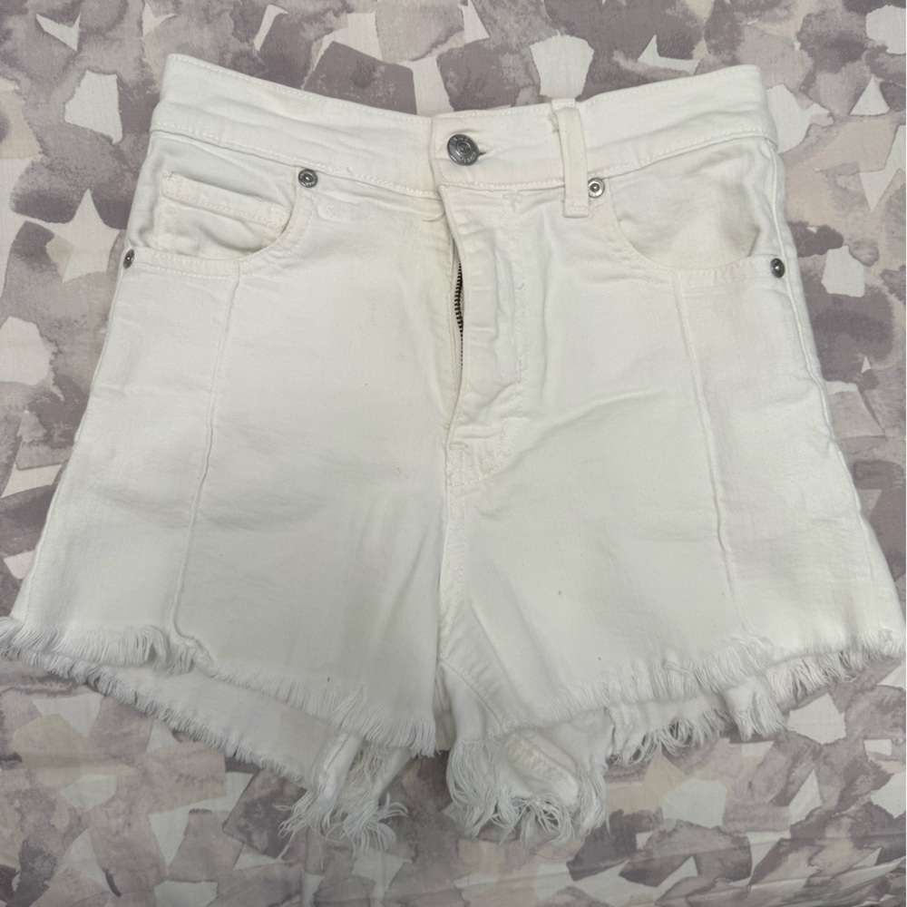 REVICE Women's Cream Frayed Jean Shorts